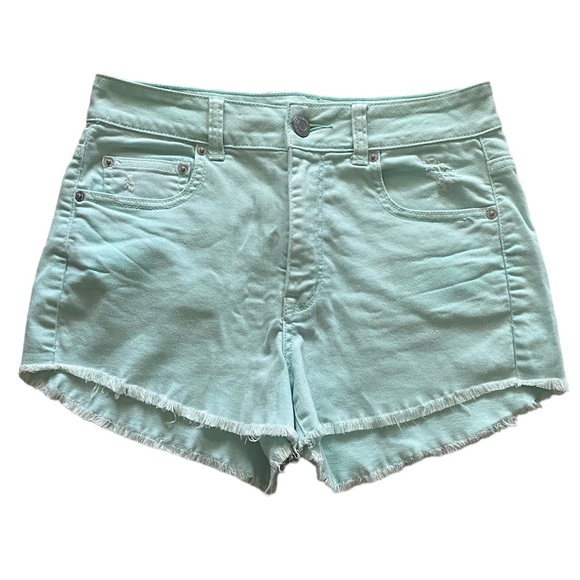 American Eagle Denim Shorts Mint Green Cut Off Fray Distressed High Rise Size 8 - Picture 1 of 10